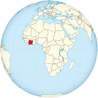 Elfenbeinküste auf Globus